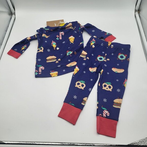 ANGEL DEAR Baby 6-12M Holiday Loungewear JOLLY FOOD 2pc pajama set NWT Blue - Picture 4 of 7
